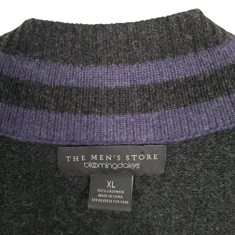 Bloomingdales The Mens Store Sz XL Sweater Cashmere V-neck Pullover Gray Purple